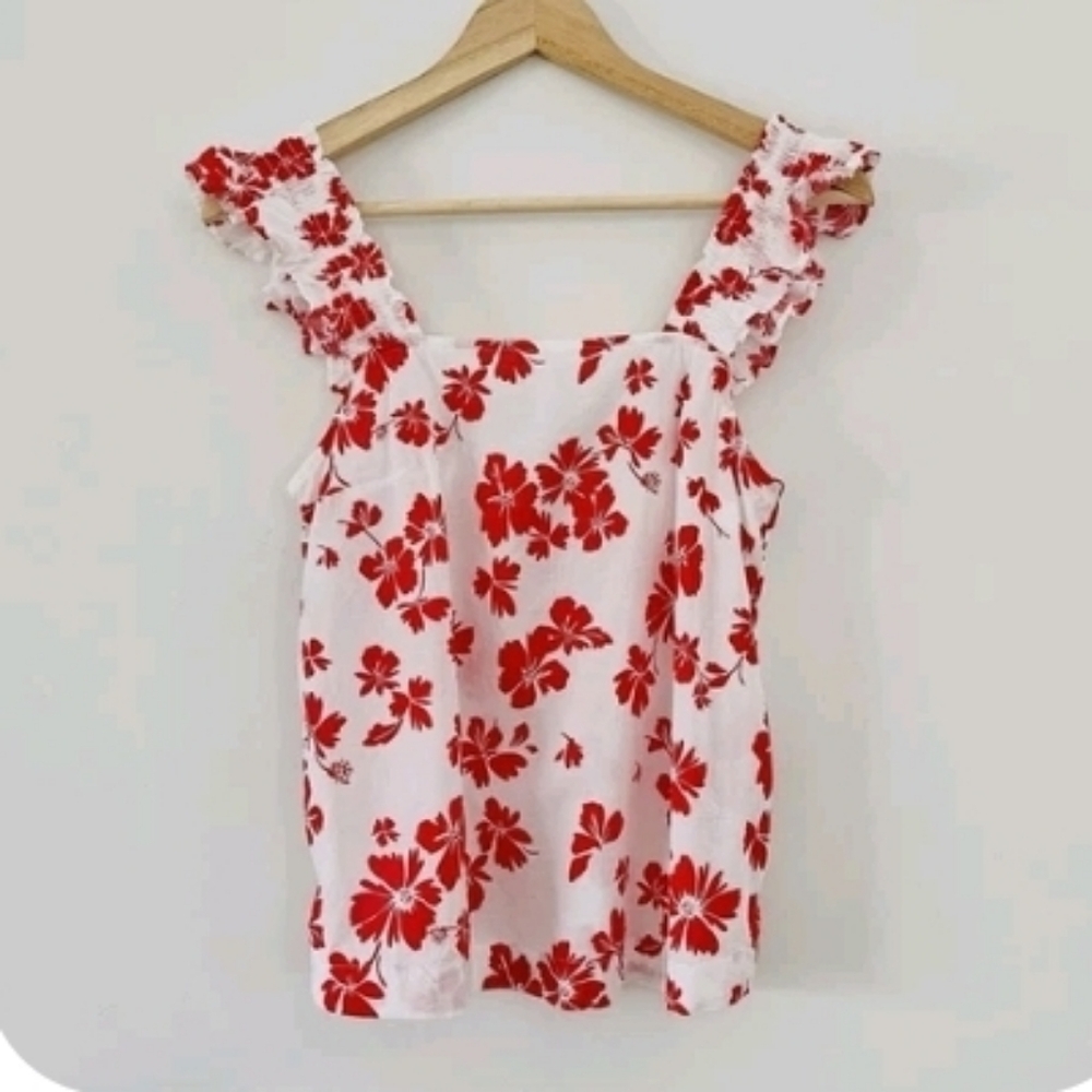 J. Crew Red and White Floral Blouse